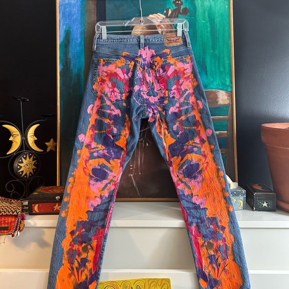 Levi's 501’s Blue and Pink Painted Artistic Straight Leg Jeans W26" X L28" - Picture 15 of 16